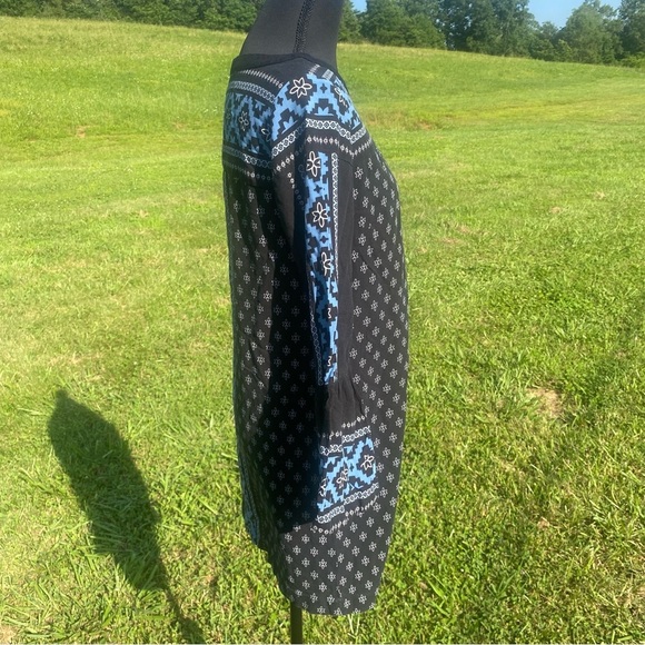 Loft Blue / Black Print Shift Tunic Dress Small Petite - lightweight - Picture 5 of 6